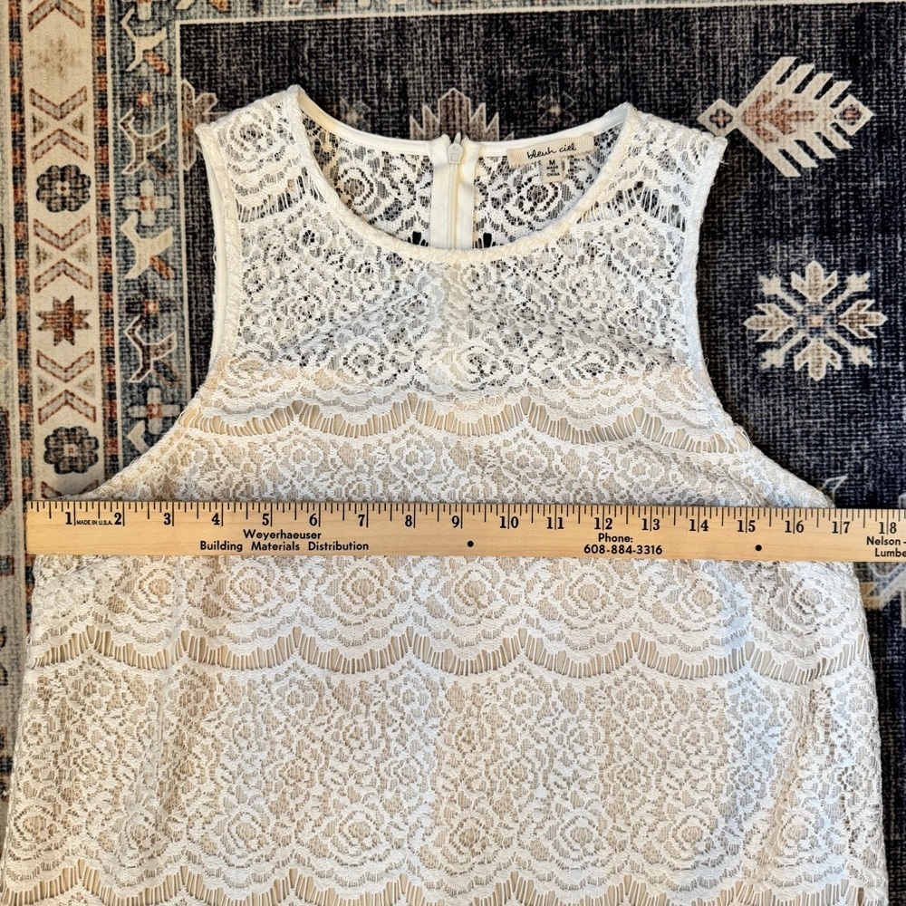 Bleuh Ciel Women’s Elegant Cream Lace Sleeveless Dress with Nude Lining Medium - Picture 8 of 11